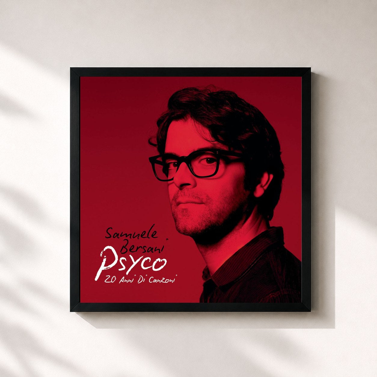 #noir Tableau carré de l'album Psyco - 20 anni di canzoni de Samuele Bersani, cadre noir 32x32 cm