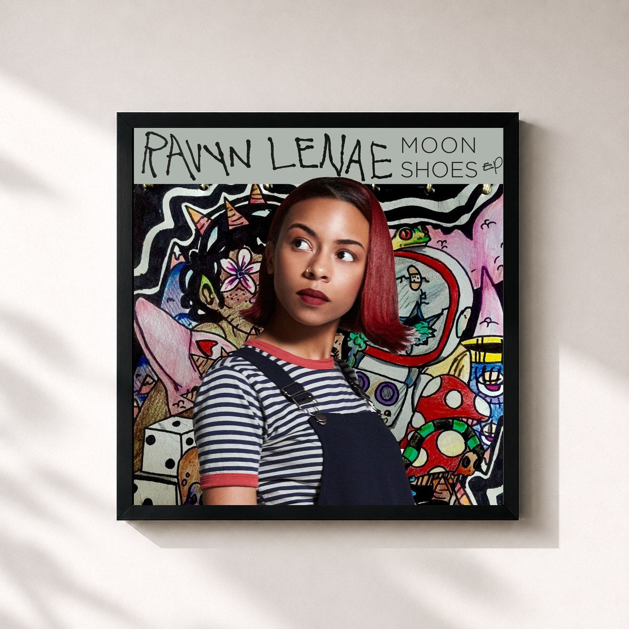 #noir Tableau carré de l'album Moon Shoes EP de Ravyn Lenae, cadre noir 32x32 cm