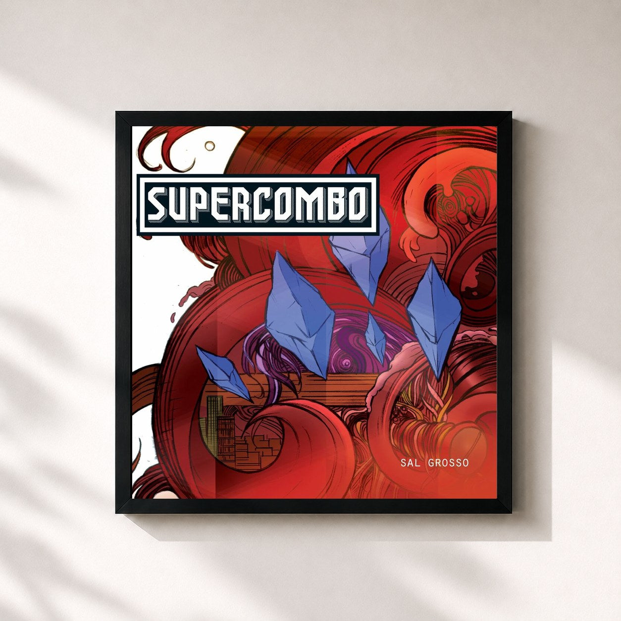 #noir Tableau carré de l'album Sal Grosso de Supercombo, cadre noir 32x32 cm