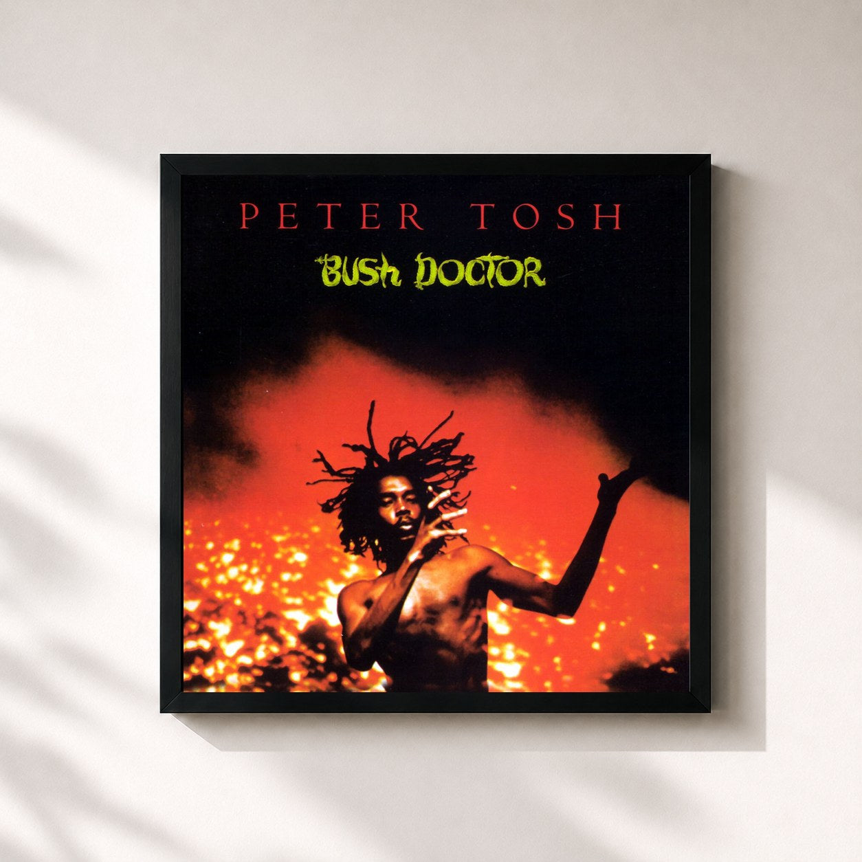 #noir Tableau carré de l'album Bush Doctor de Peter Tosh, cadre noir 32x32 cm