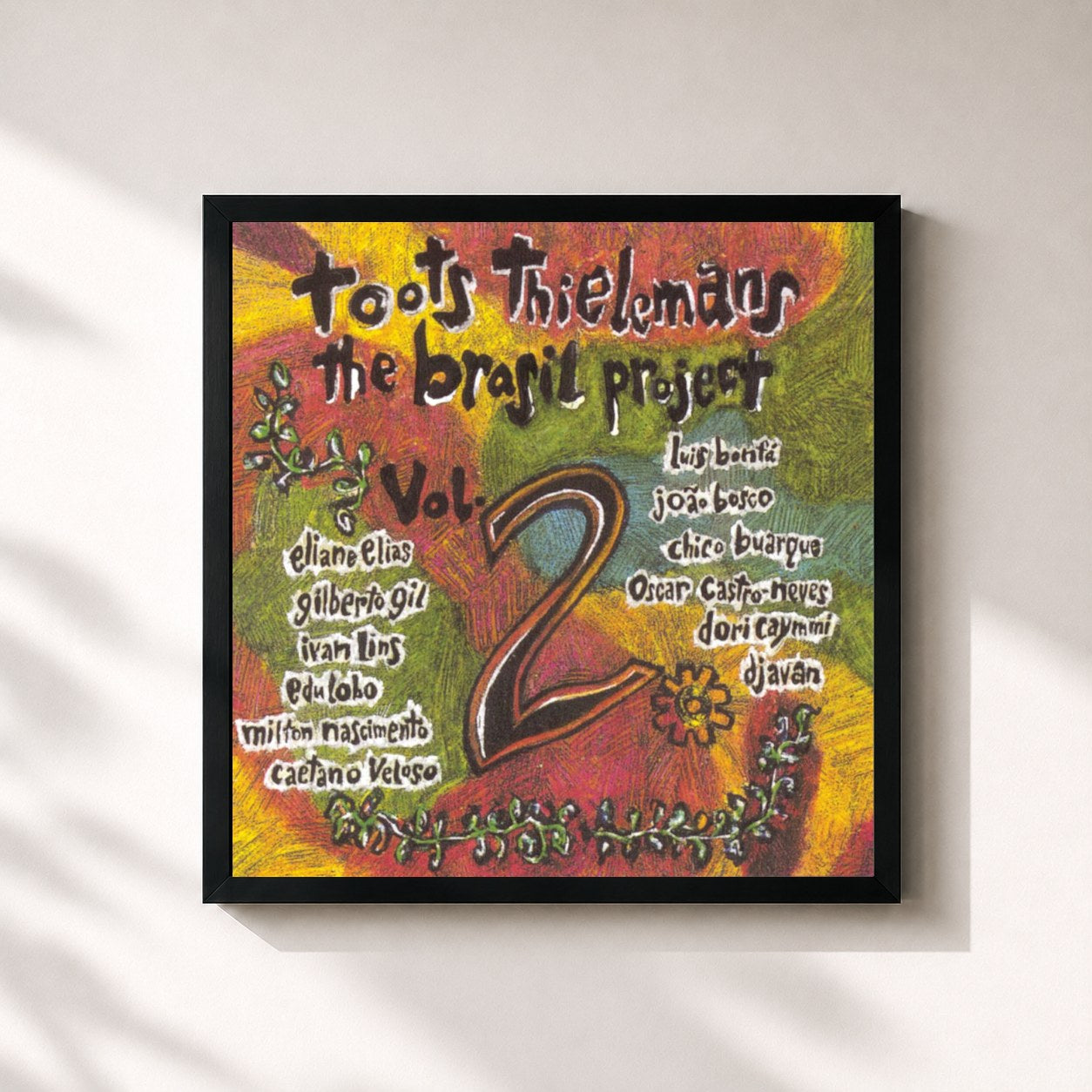 #noir Tableau carré de l'album The Brasil Project Vol. II de Toots Thielemans, cadre noir 32x32 cm