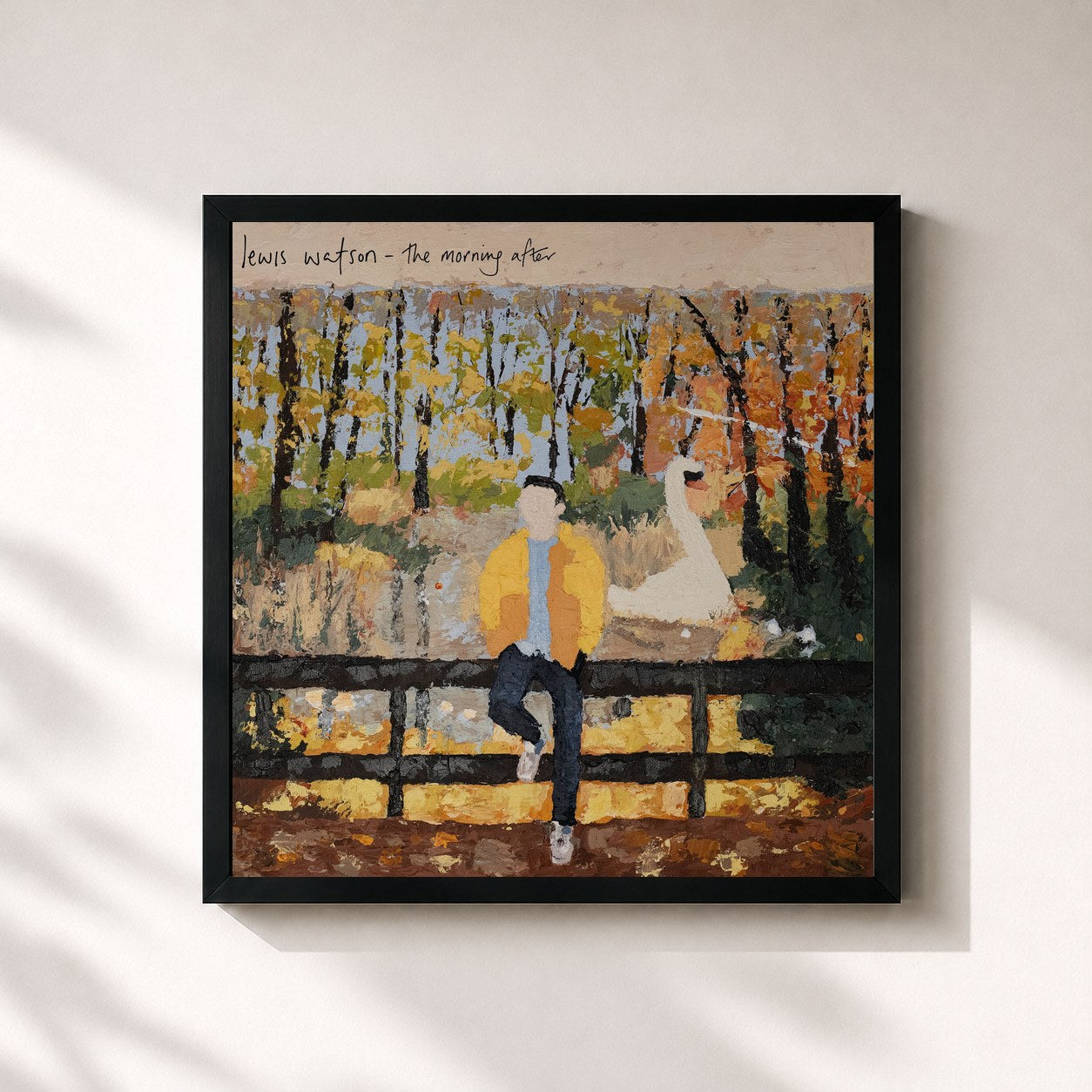#noir Tableau carré de l'album the morning after de Lewis Watson, cadre noir 32x32 cm