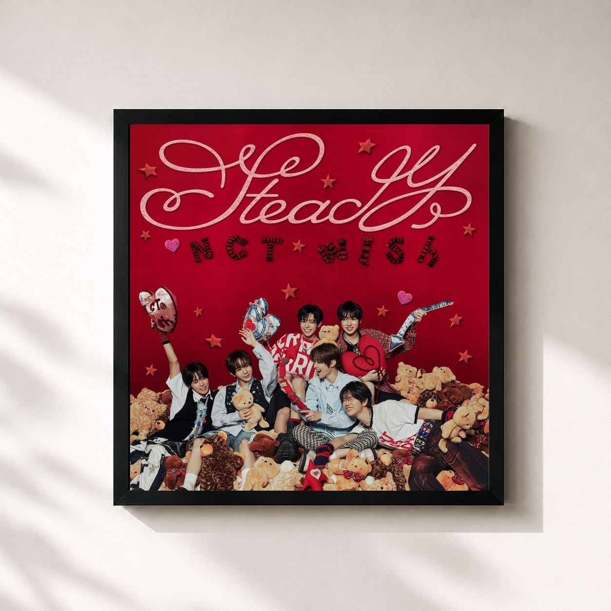 #noir Tableau carré de l'album Steady - The 1st Mini Album de NCT WISH, cadre noir 32x32 cm