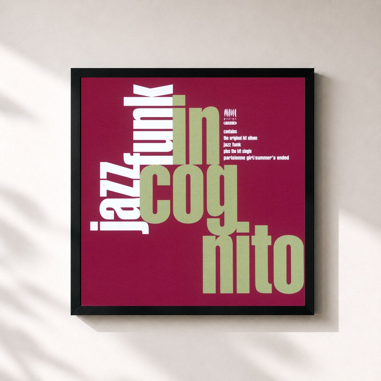 #noir Tableau carré de l'album Jazz Funk de Incognito, cadre noir 32x32 cm