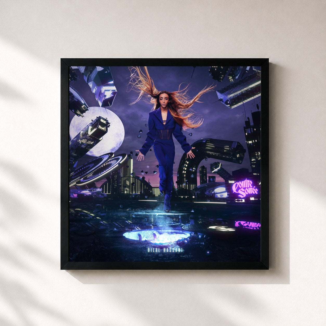 #noir Tableau carré de l'album Contre soirée de Bilal Hassani, cadre noir 32x32 cm