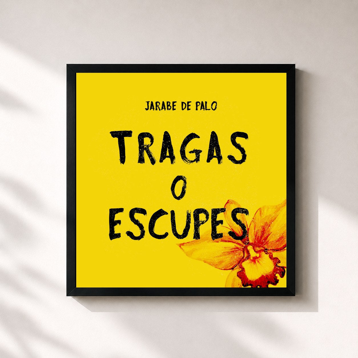 #noir Tableau carré de l'album Tragas o Escupes de Jarabe de Palo, cadre noir 32x32 cm
