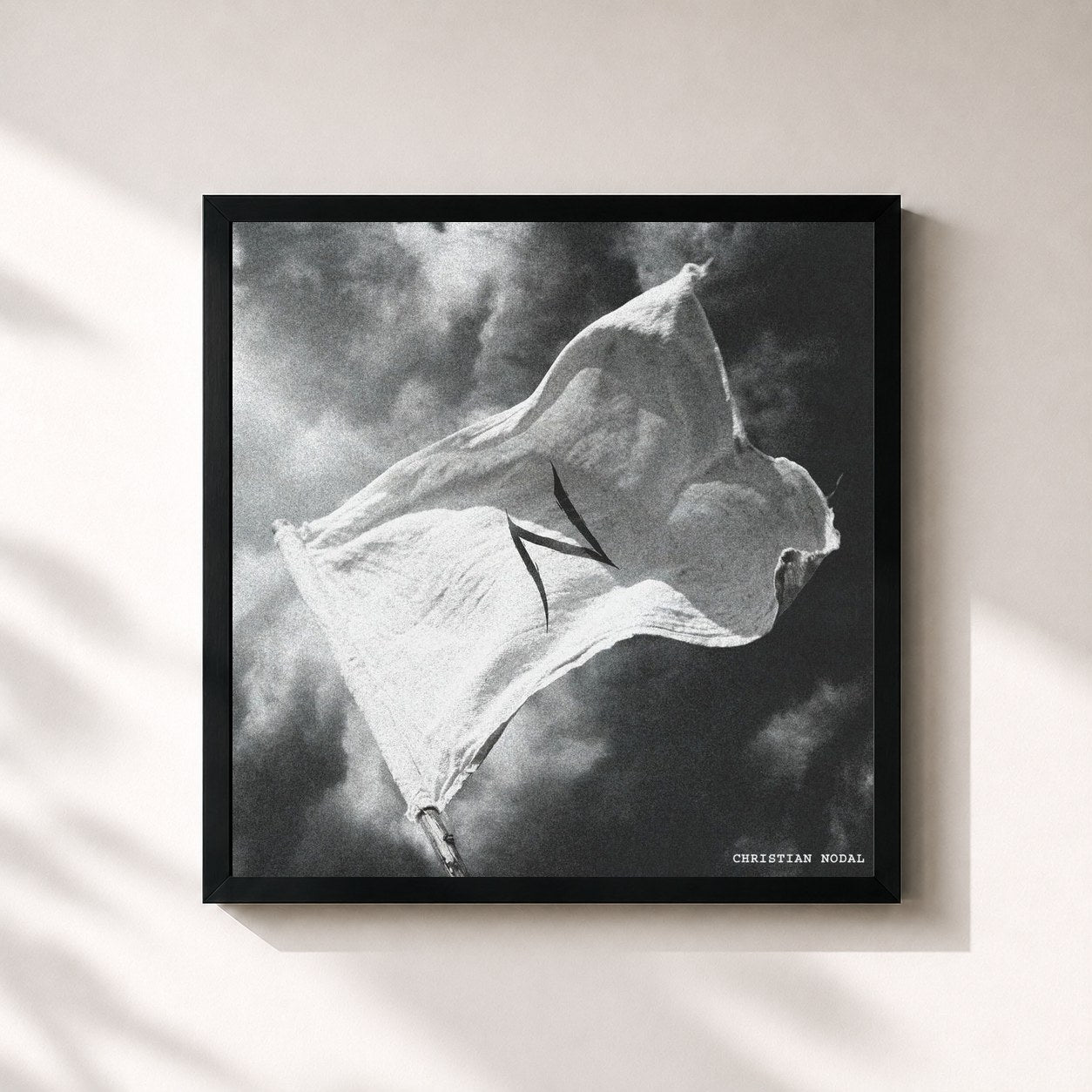 #noir Tableau carré de l'album Bandera Blanca de Christian Nodal, cadre noir 32x32 cm