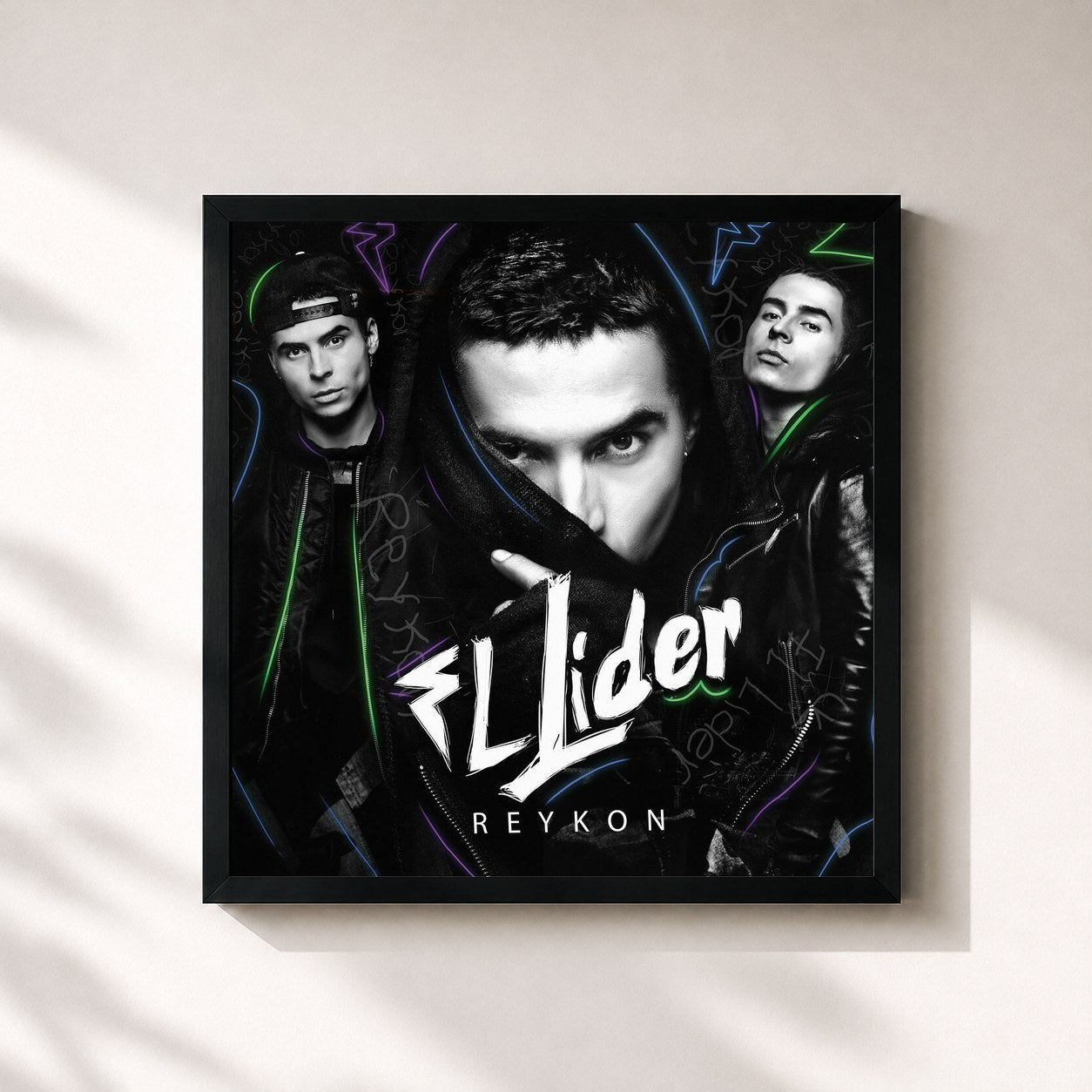 #noir Tableau carré de l'album El Lider de Reykon, cadre noir 32x32 cm