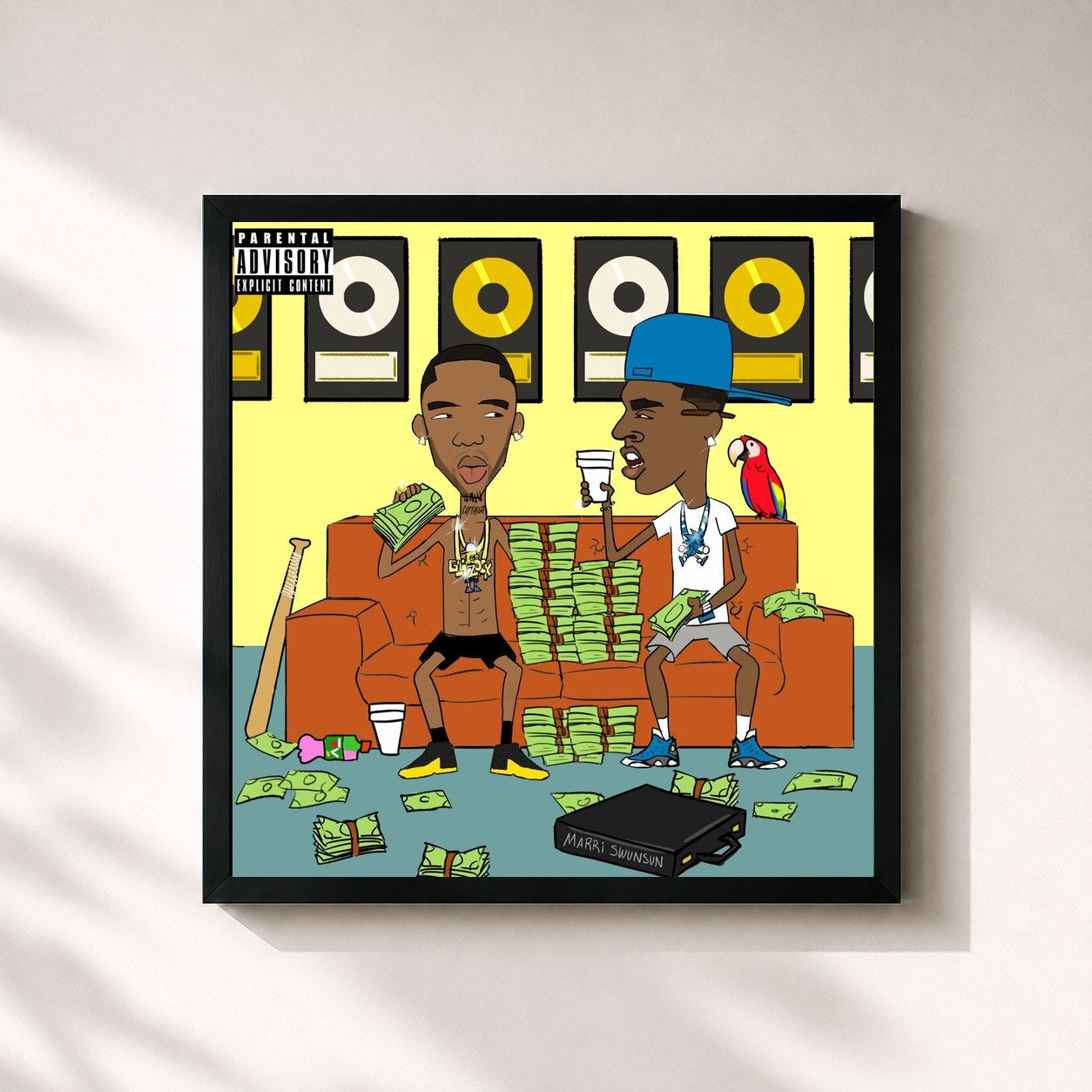 #noir Tableau carré de l'album Dum and Dummer 2 de Young Dolph, cadre noir 32x32 cm