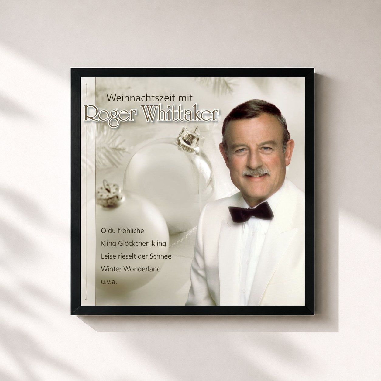 #noir Tableau carré de l'album Weihnachtszeit mit Roger de Roger Whittaker, cadre noir 32x32 cm