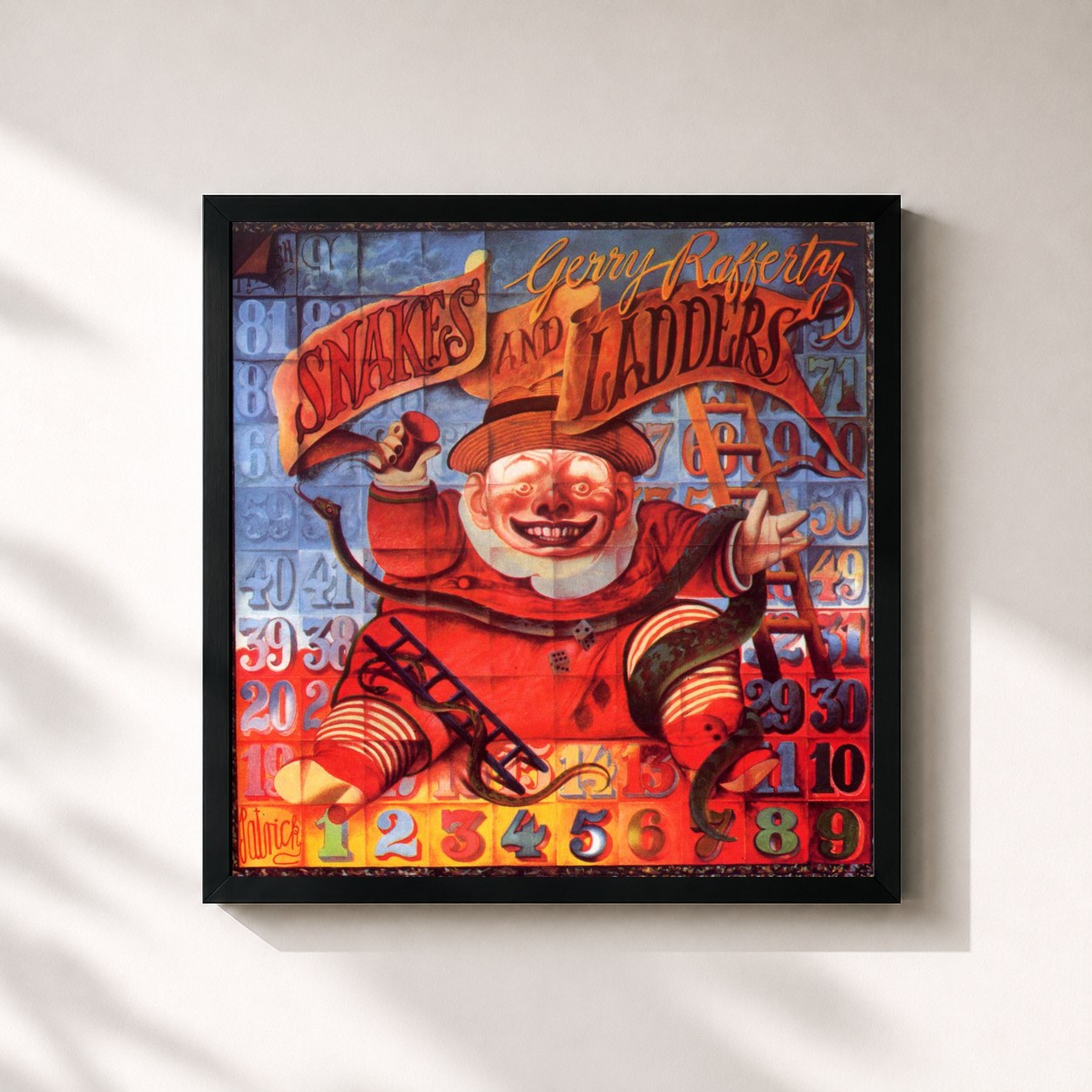 #noir Tableau carré de l'album Snakes and Ladders de Gerry Rafferty, cadre noir 32x32 cm