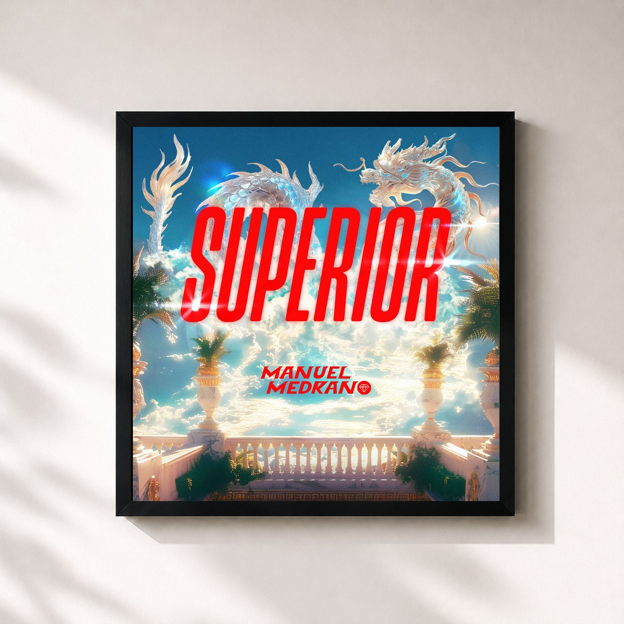#noir Tableau carré de l'album SUPERIOR de Manuel Medrano, cadre noir 32x32 cm