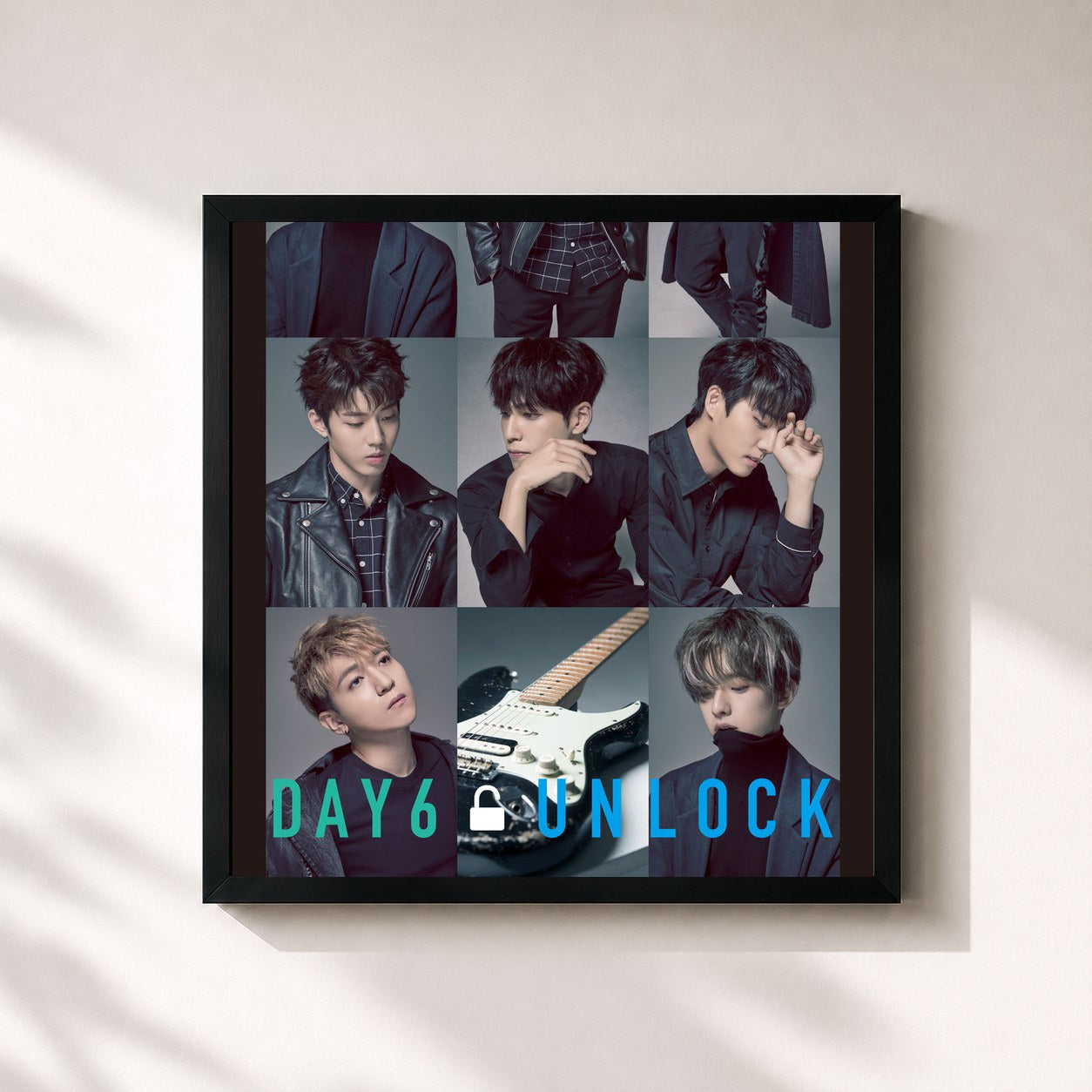 #noir Tableau carré de l'album UNLOCK de DAY6 , cadre noir 32x32 cm