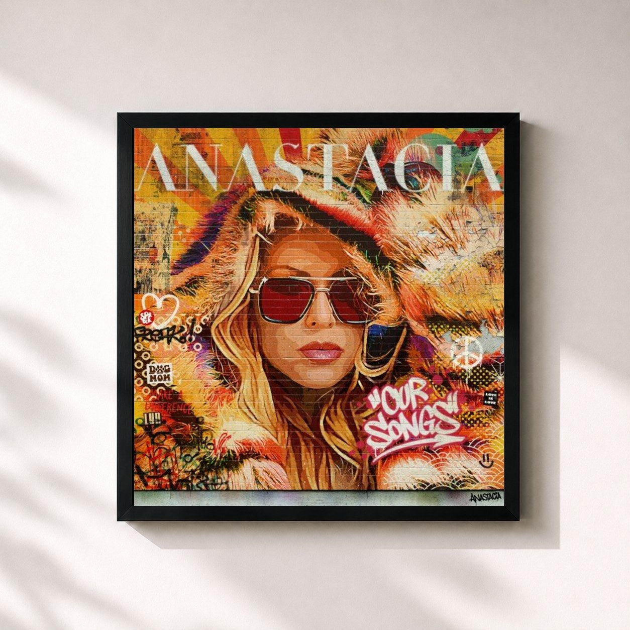 #noir Tableau carré de l'album Our Songs de Anastacia, cadre noir 32x32 cm