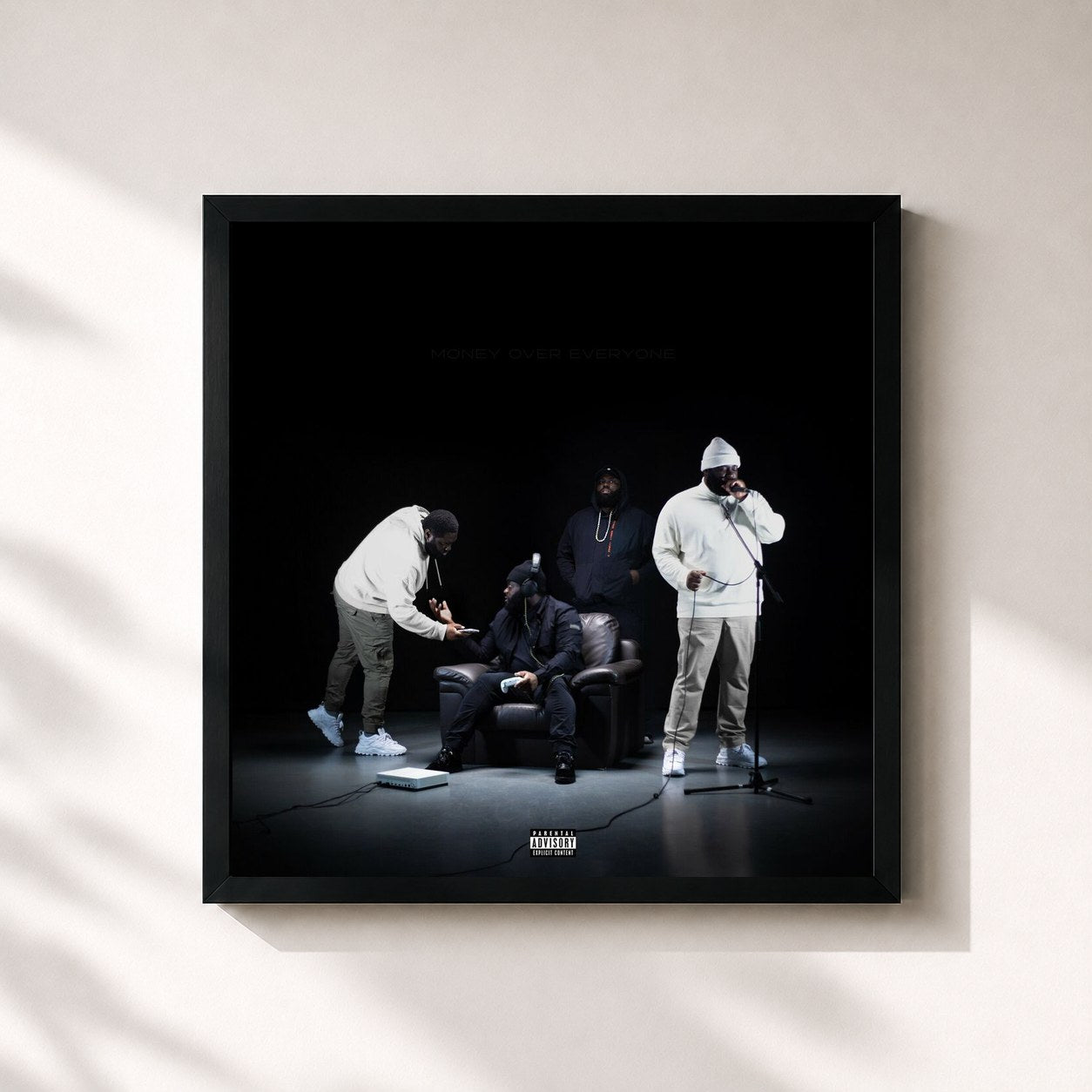 #noir Tableau carré de l'album Money Over Everyone 4 de P Money, cadre noir 32x32 cm