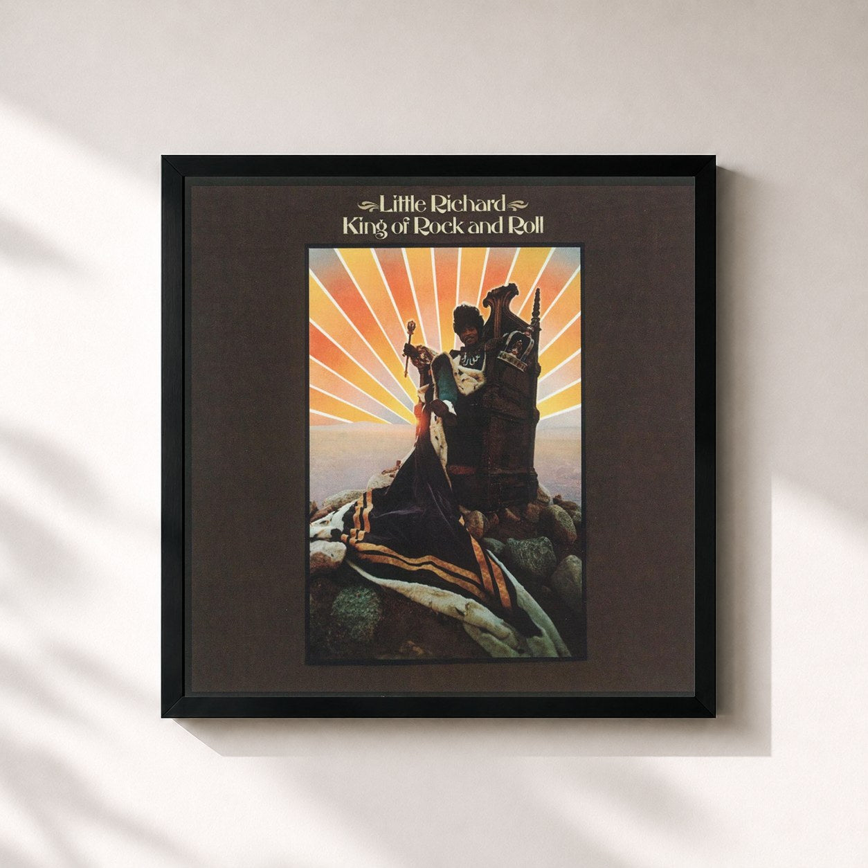 #noir Tableau carré de l'album King Of Rock And Roll de Little Richard, cadre noir 32x32 cm