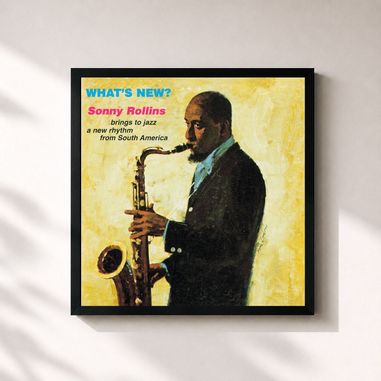 #noir Tableau carré de l'album What's New? de Sonny Rollins, cadre noir 32x32 cm