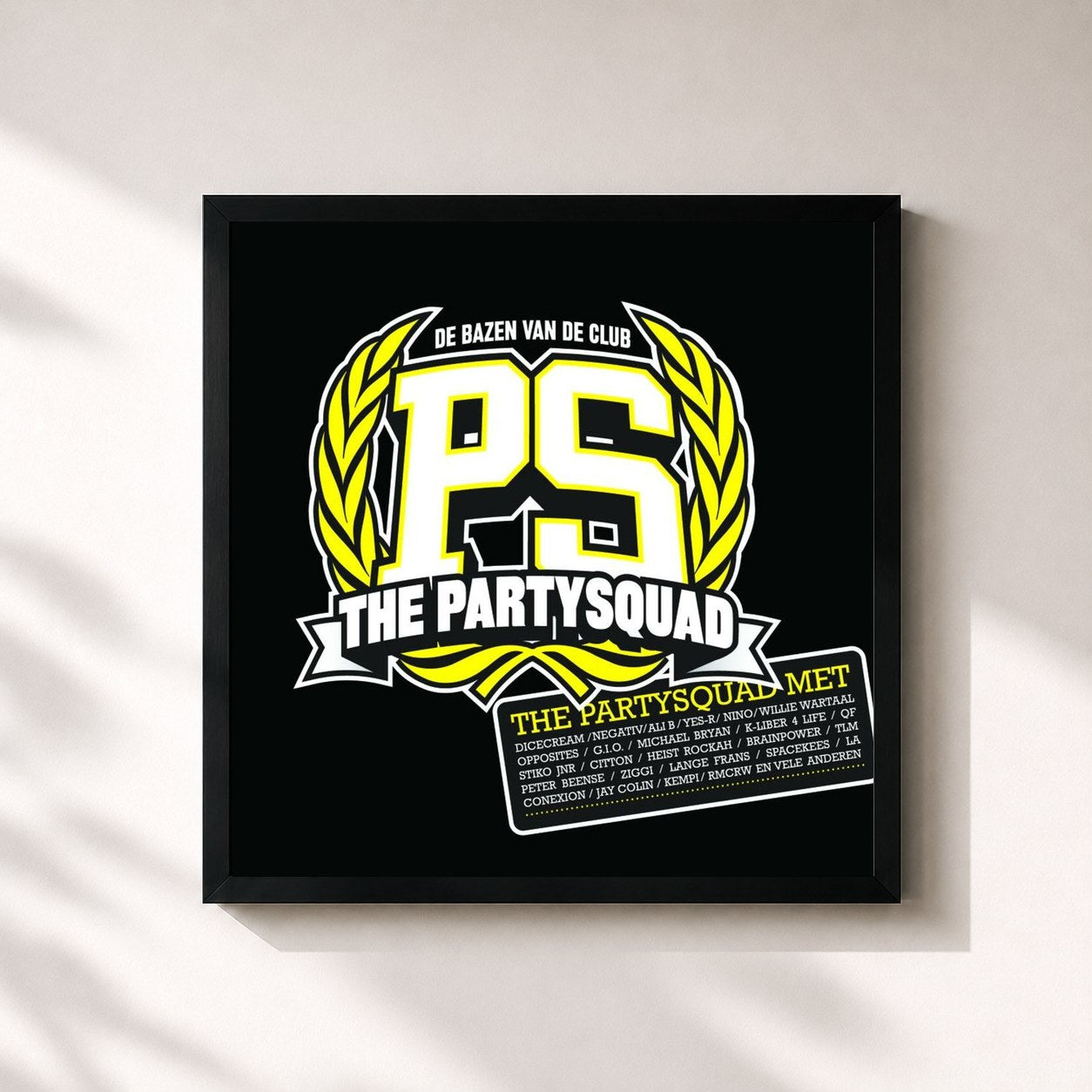 #noir Tableau carré de l'album De Bazen Van De Club de The Partysquad, cadre noir 32x32 cm
