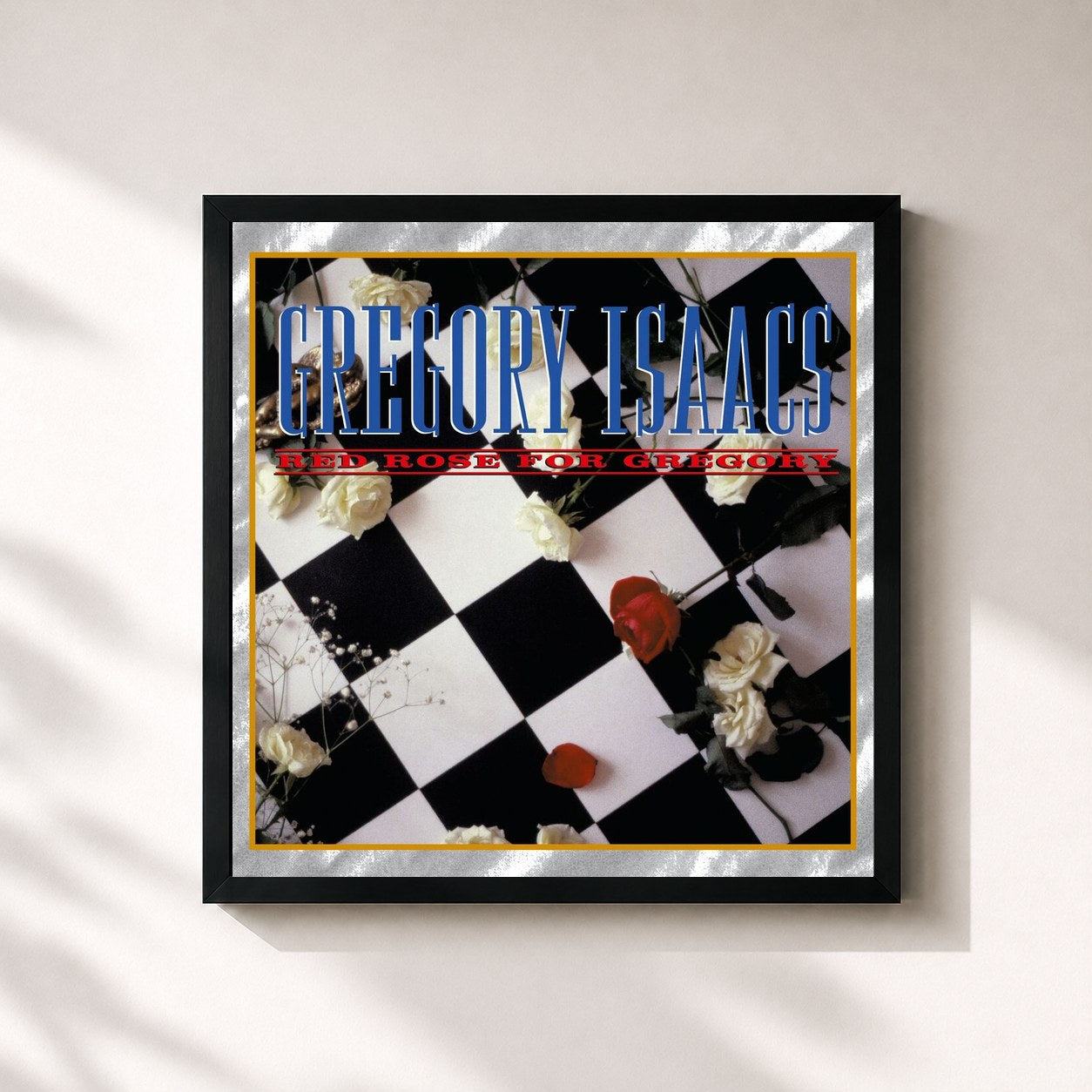 #noir Tableau carré de l'album Red Rose For Gregory de Gregory Isaacs, cadre noir 32x32 cm