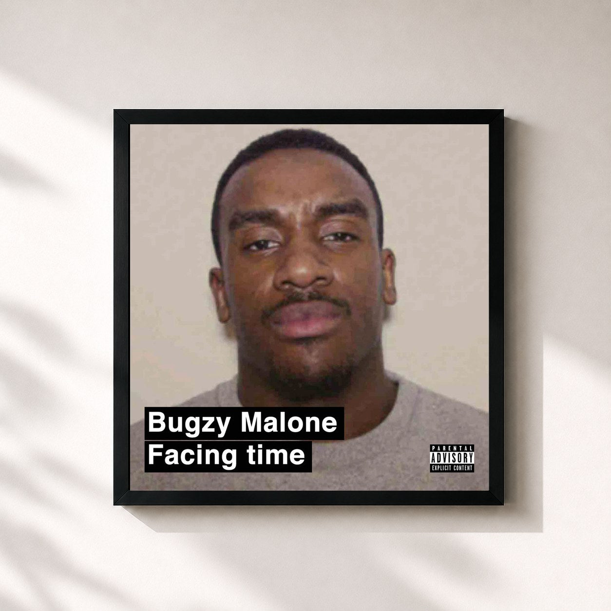 #noir Tableau carré de l'album Facing Time de Bugzy Malone, cadre noir 32x32 cm