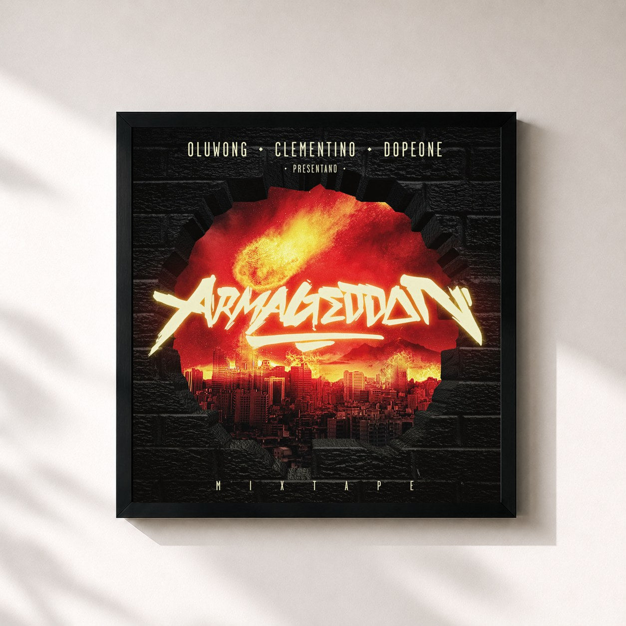 #noir Tableau carré de l'album Armageddon de Clementino, cadre noir 32x32 cm