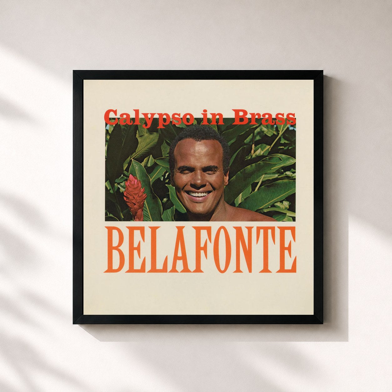 #noir Tableau carré de l'album Calypso In Brass de Harry Belafonte, cadre noir 32x32 cm