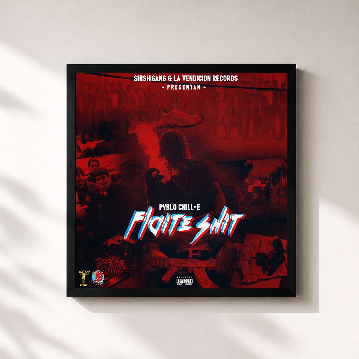 #noir Tableau carré de l'album Flaite Shit de Pablo Chill-E, cadre noir 32x32 cm