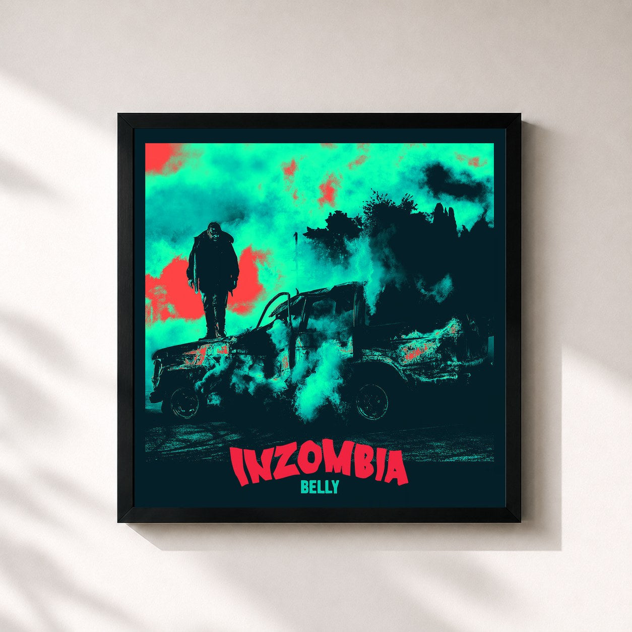 #noir Tableau carré de l'album Inzombia de Belly, cadre noir 32x32 cm