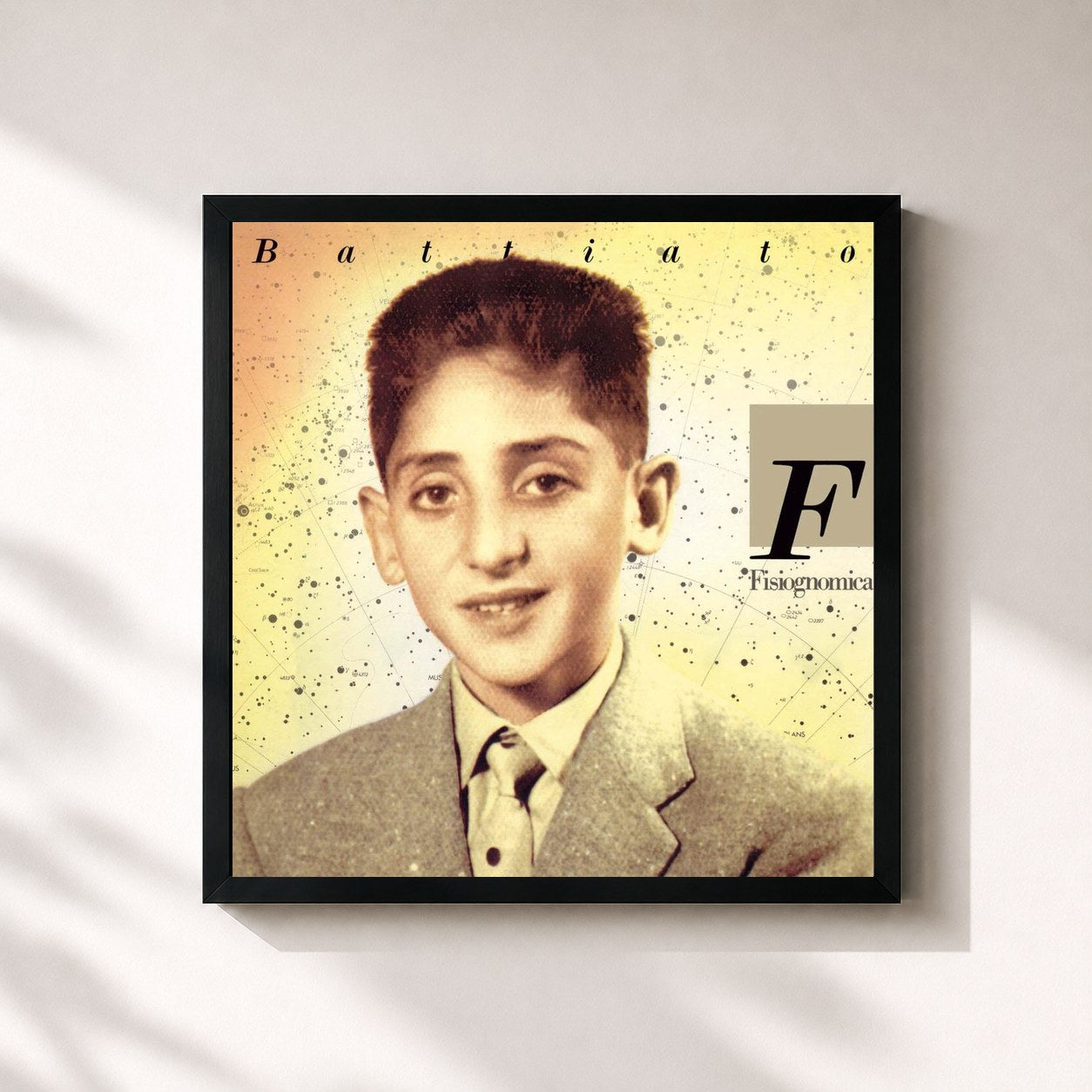 #noir Tableau carré de l'album Fisiognomica (2008 Remastered Edition) de Franco Battiato, cadre noir 32x32 cm