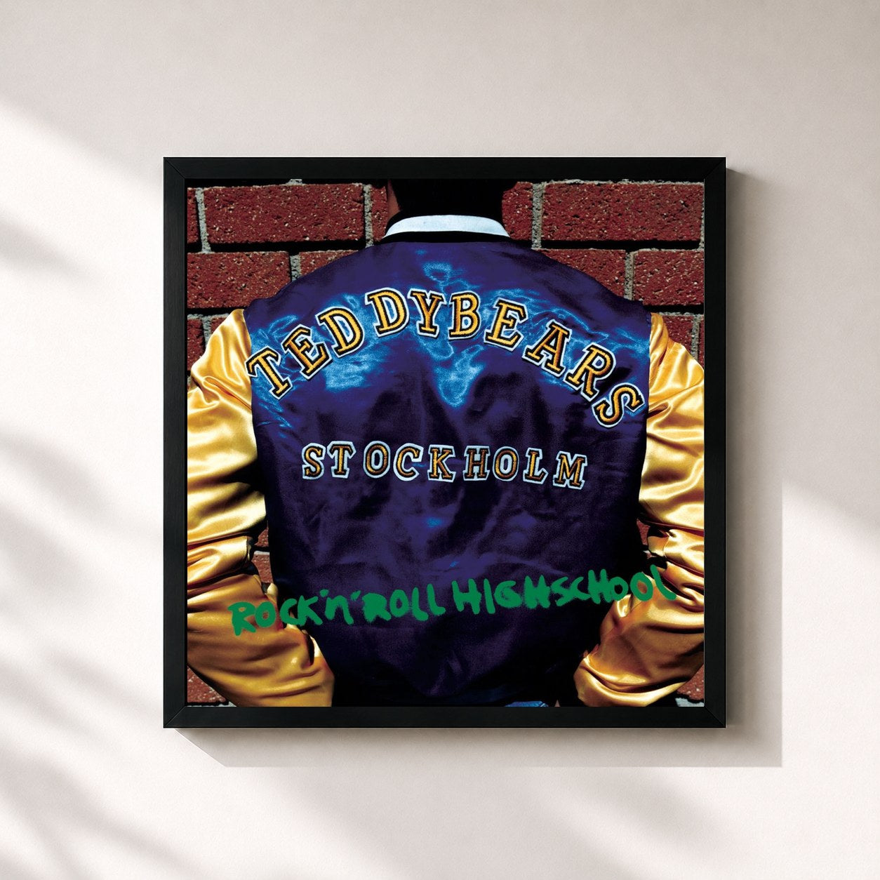 #noir Tableau carré de l'album Rock 'n' Roll Highschool de Teddybears, cadre noir 32x32 cm