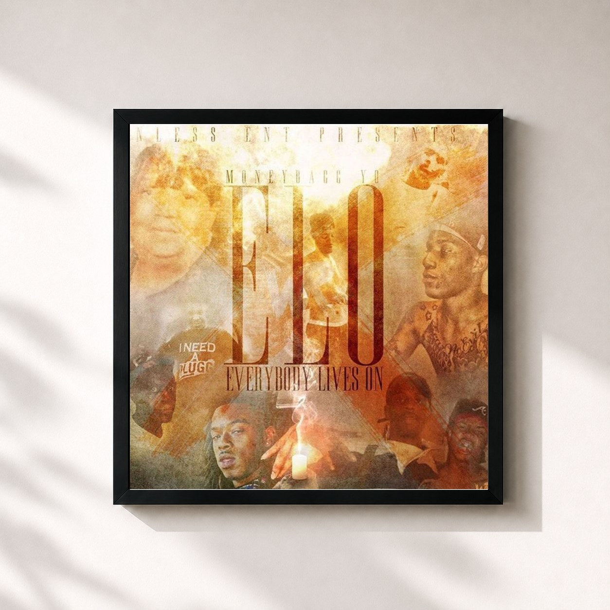 #noir Tableau carré de l'album ELO: Everybody Lives On de Moneybagg Yo, cadre noir 32x32 cm