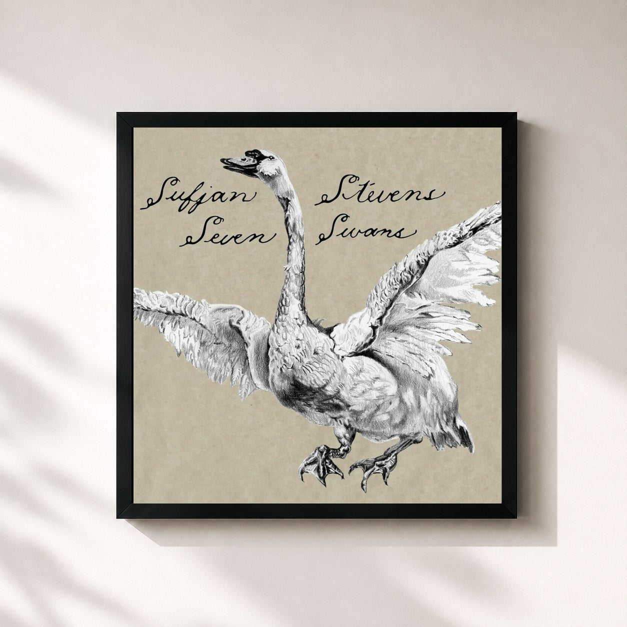 #noir Tableau carré de l'album Seven Swans de Sufjan Stevens, cadre noir 32x32 cm