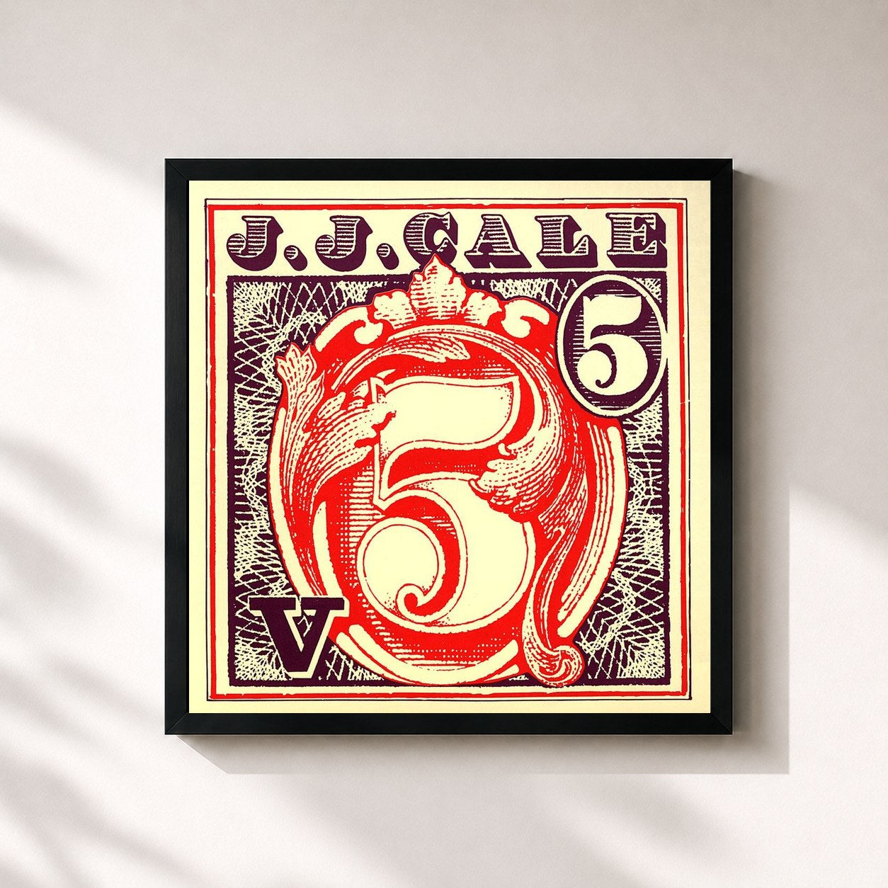 #noir Tableau carré de l'album 5 de J.J. Cale, cadre noir 32x32 cm