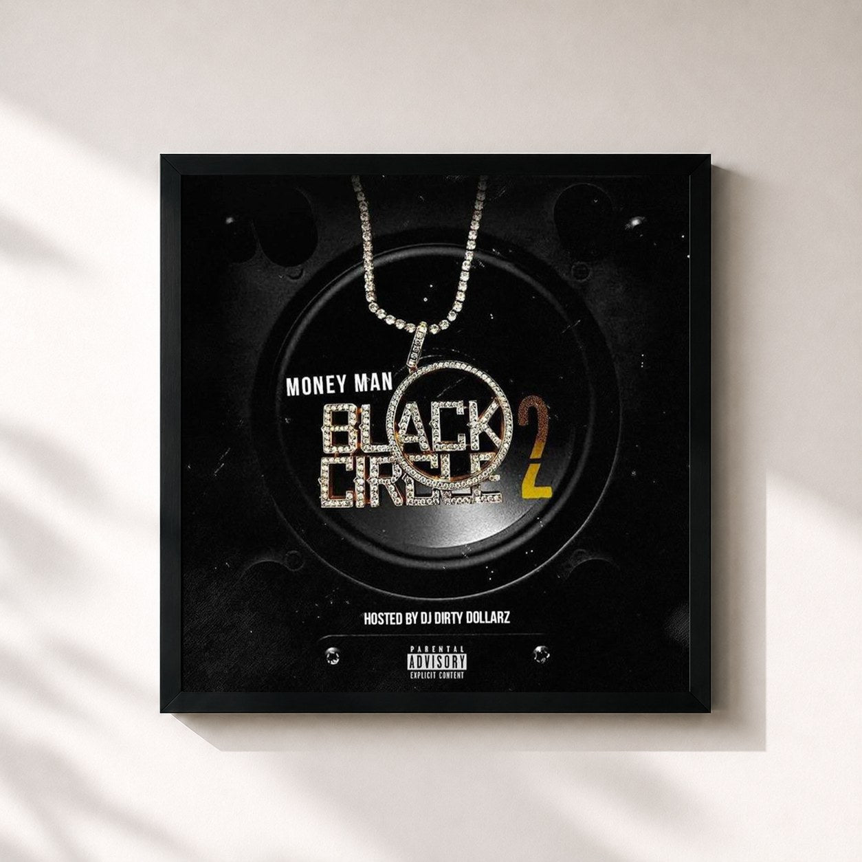 #noir Tableau carré de l'album Black Circle 2 de Money Man, cadre noir 32x32 cm