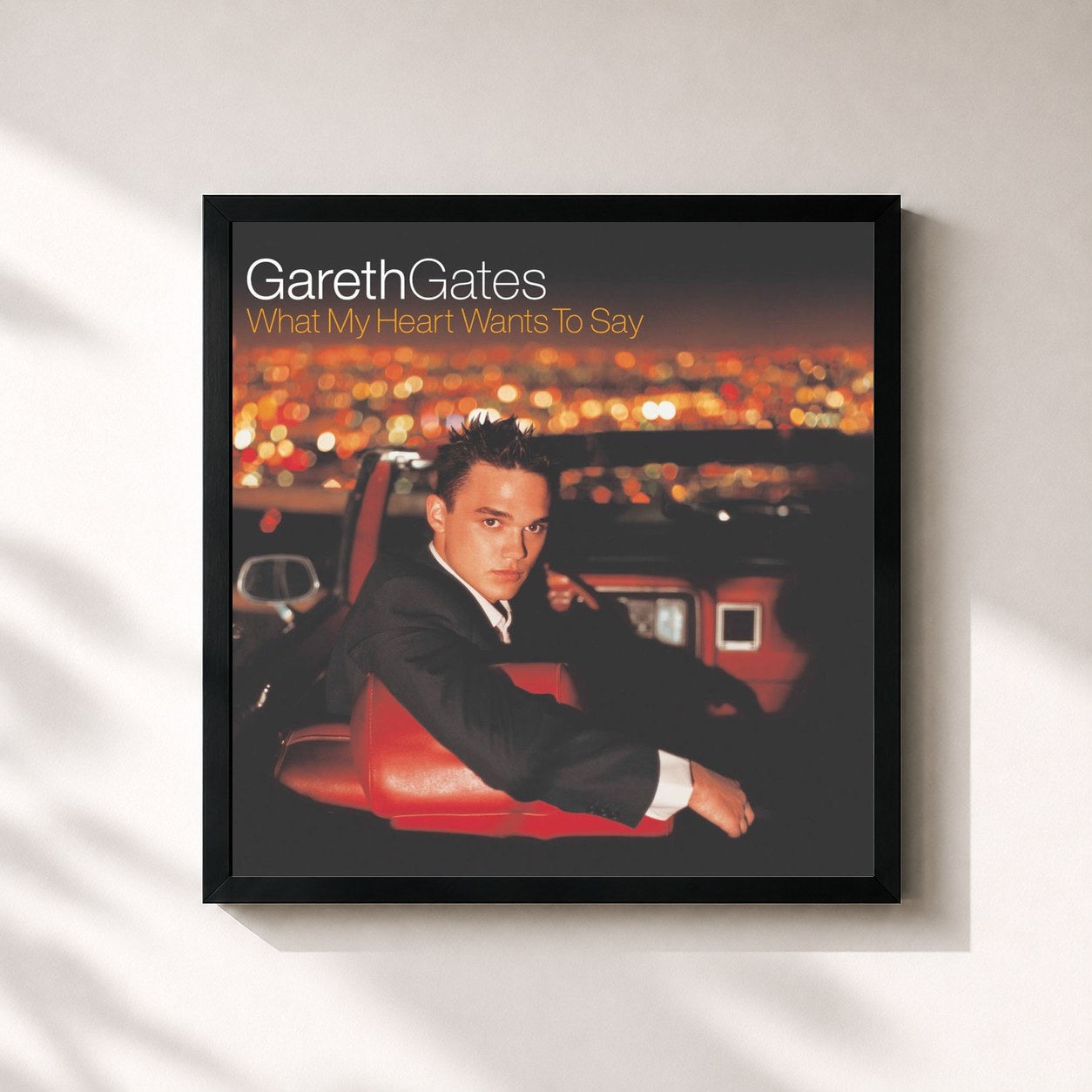 #noir Tableau carré de l'album What My Heart Wants To Say de Gareth Gates, cadre noir 32x32 cm