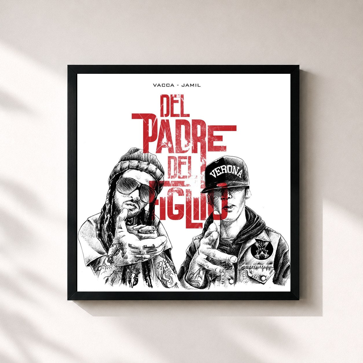 #noir Tableau carré de l'album Del Padre Del Figlio de Vacca, cadre noir 32x32 cm
