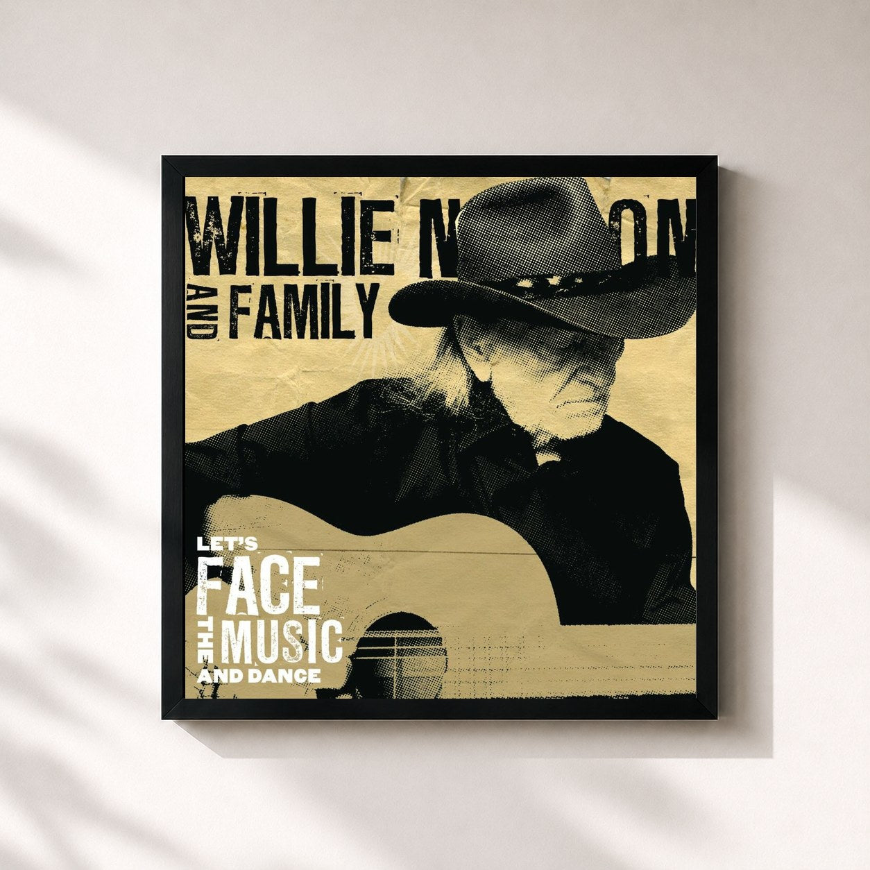 #noir Tableau carré de l'album Let's Face The Music And Dance de Willie Nelson, cadre noir 32x32 cm