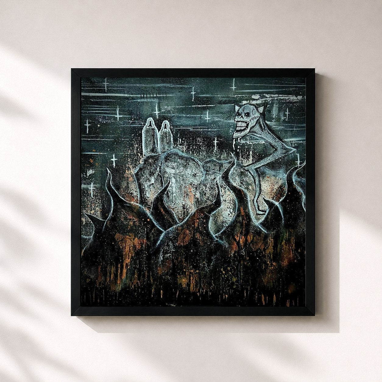 #noir Tableau carré de l'album Freddie's Inferno de Freddie Dredd, cadre noir 32x32 cm
