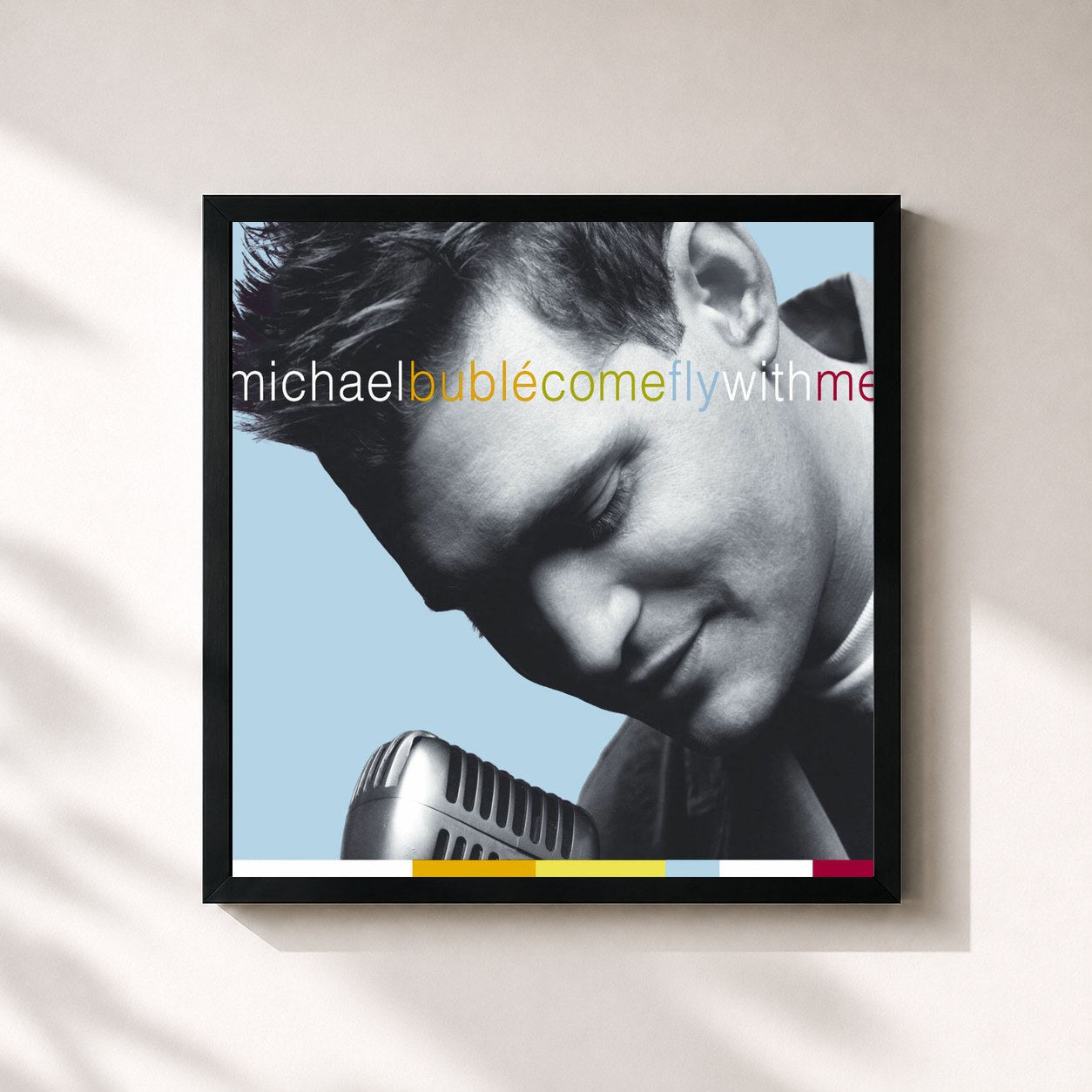 #noir Tableau carré de l'album Come Fly with Me de Michael Bublé, cadre noir 32x32 cm
