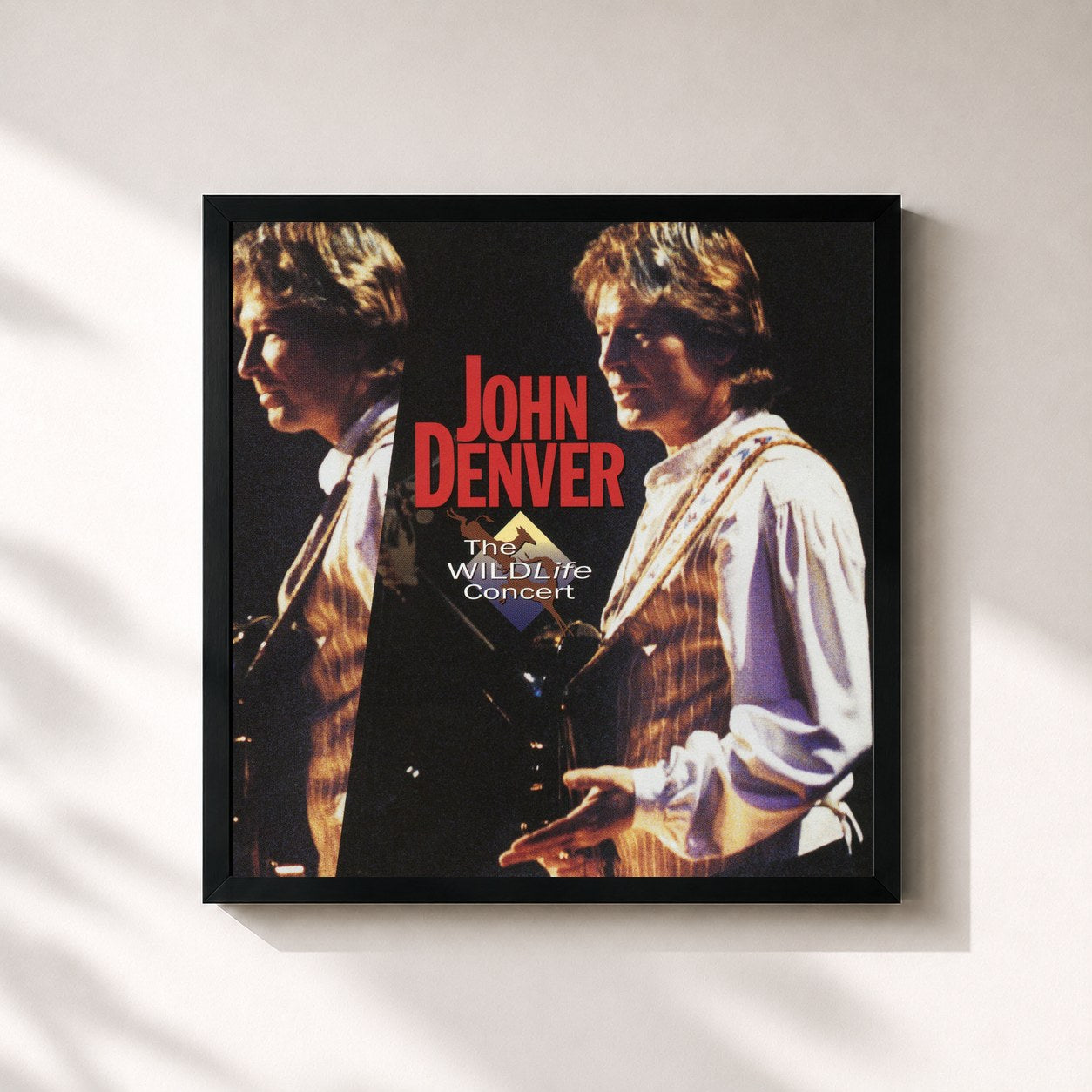 #noir Tableau carré de l'album The Wildlife Concert de John Denver, cadre noir 32x32 cm