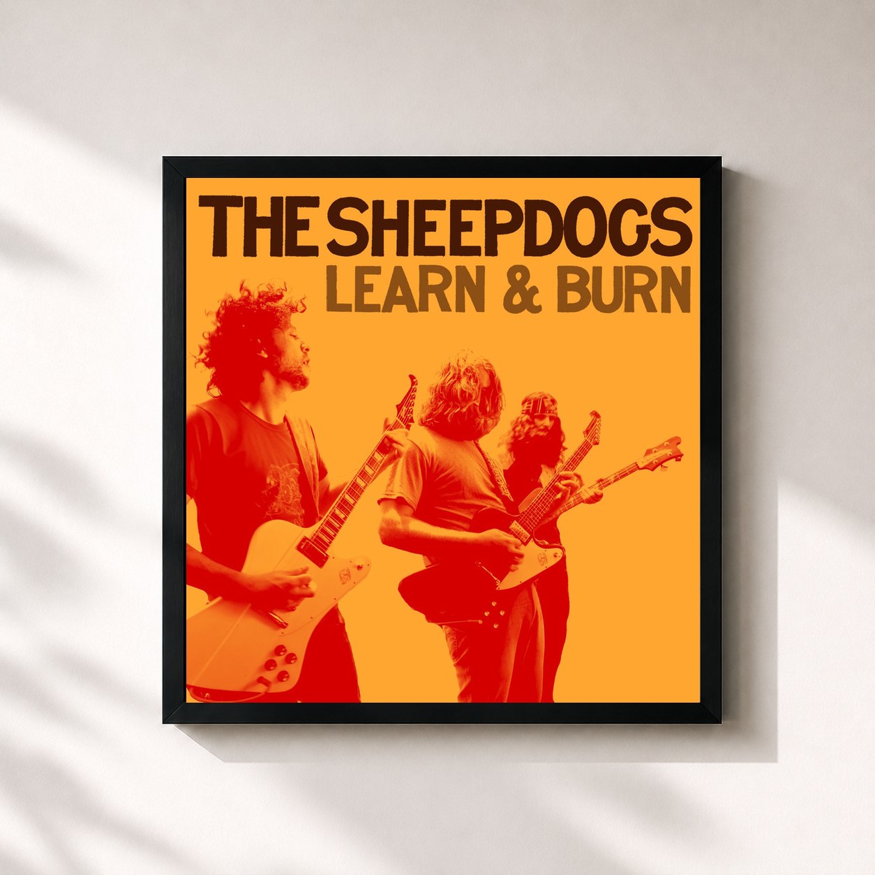 #noir Tableau carré de l'album Learn & Burn de The Sheepdogs, cadre noir 32x32 cm