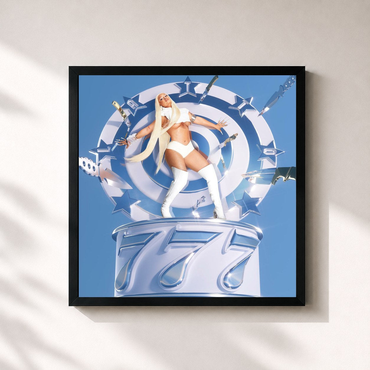#noir Tableau carré de l'album 777 de Latto, cadre noir 32x32 cm