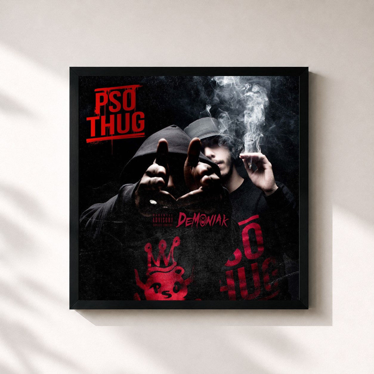 #noir Tableau carré de l'album En attendant Demoniak de PSO Thug, cadre noir 32x32 cm