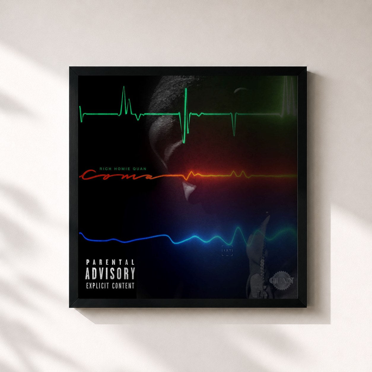#noir Tableau carré de l'album Coma de Rich Homie Quan, cadre noir 32x32 cm