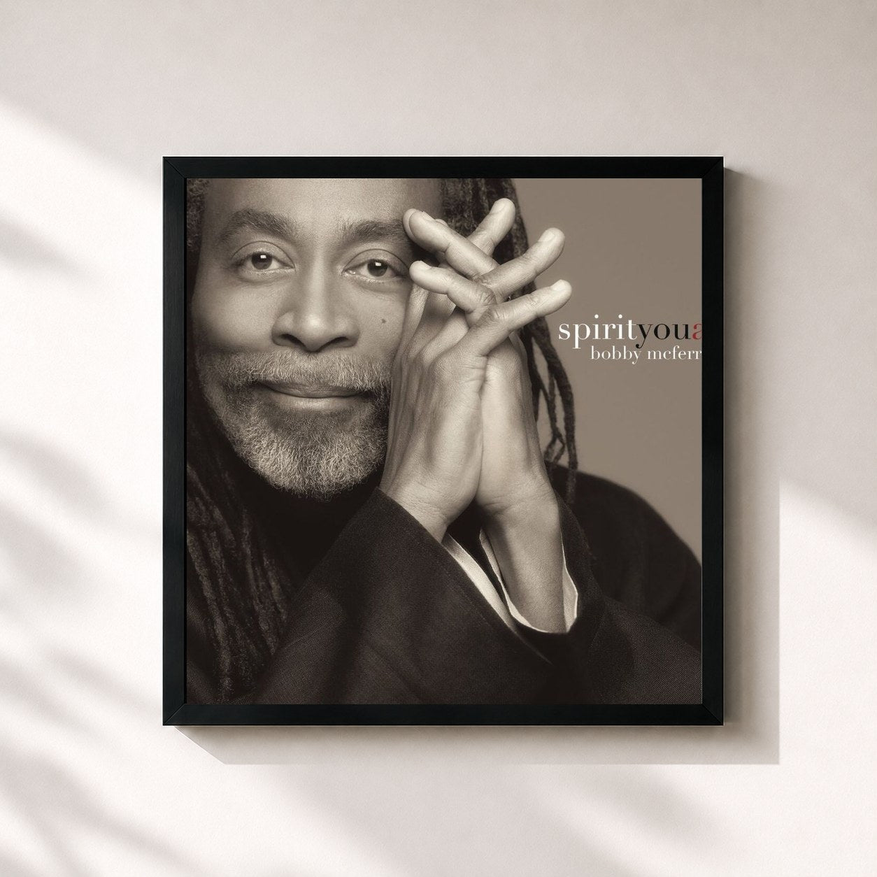 #noir Tableau carré de l'album spirityouall de Bobby McFerrin, cadre noir 32x32 cm