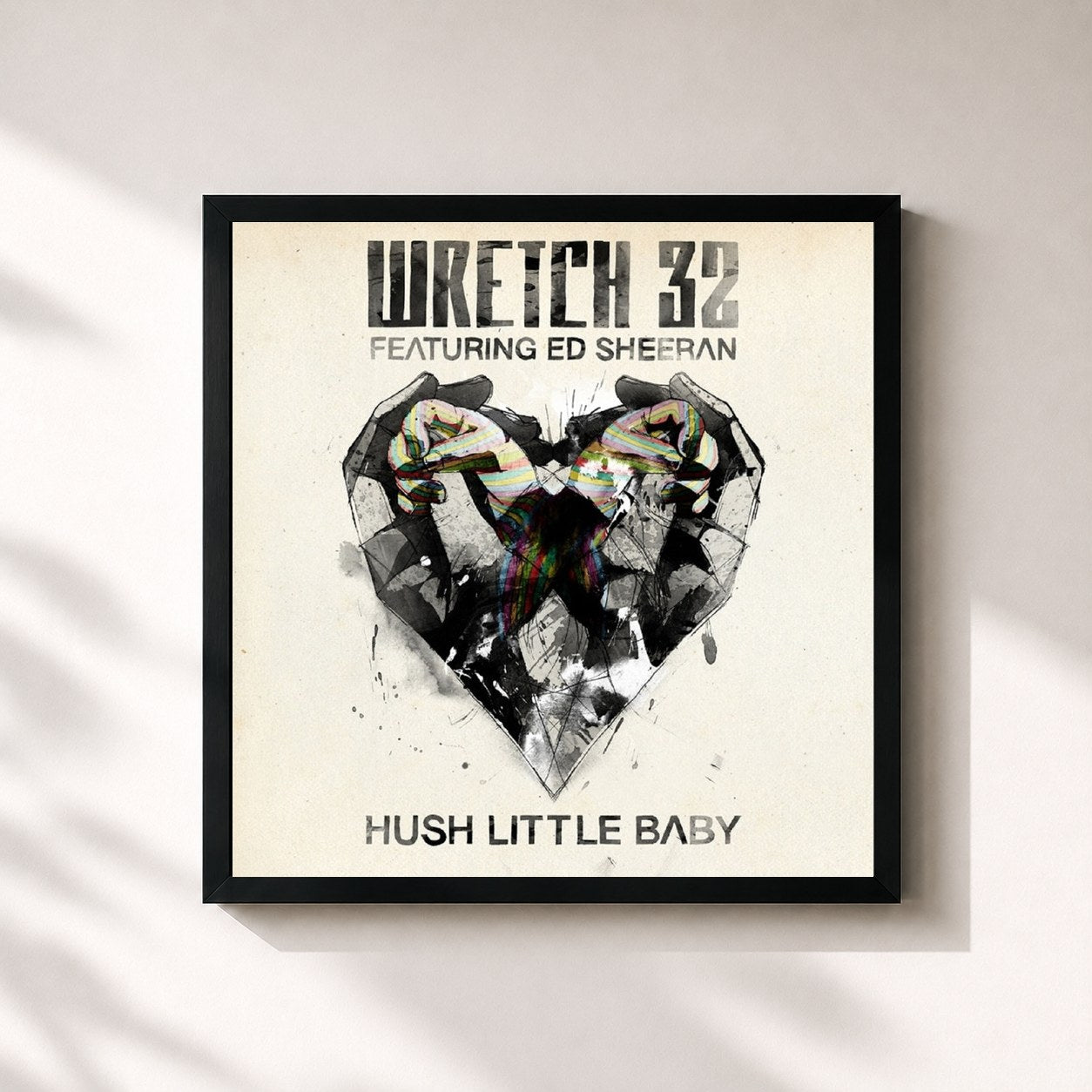 #noir Tableau carré de l'album Hush Little Baby (Remixes) de Wretch 32, cadre noir 32x32 cm