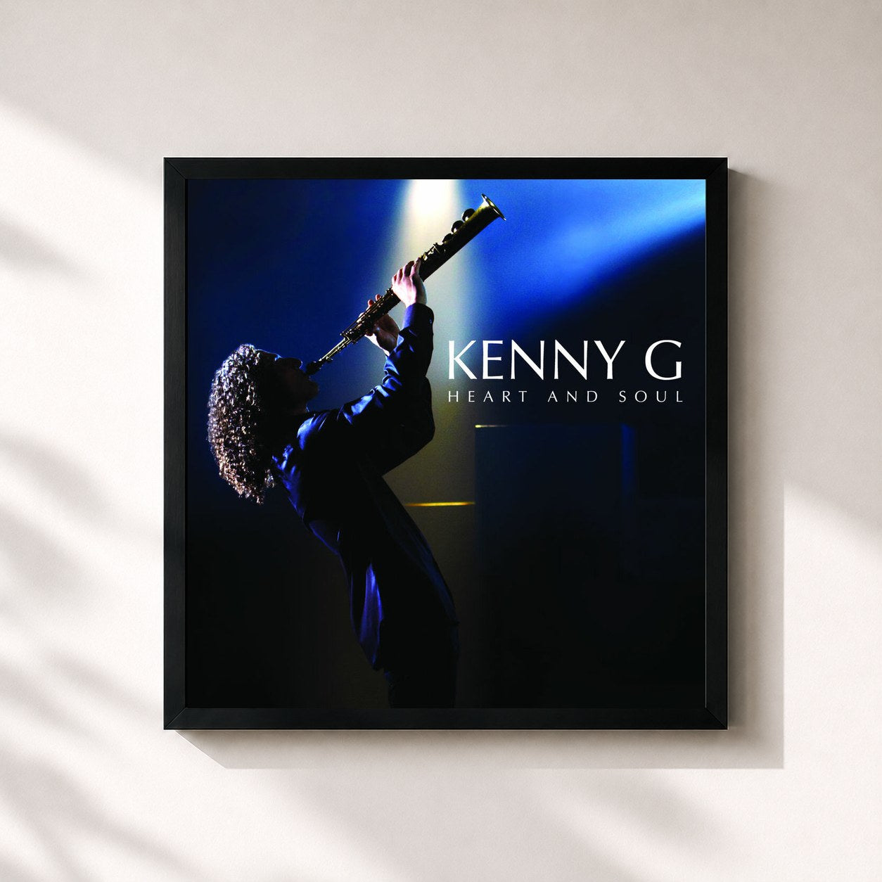 #noir Tableau carré de l'album Heart And Soul de Kenny G, cadre noir 32x32 cm