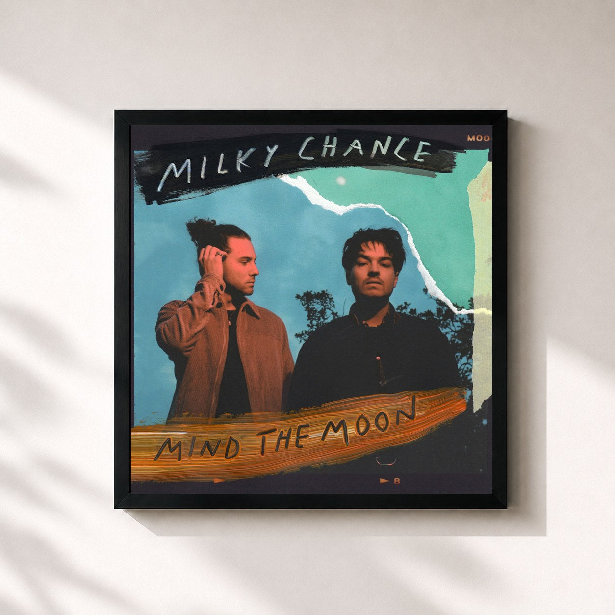#noir Tableau carré de l'album Mind The Moon de Milky Chance, cadre noir 32x32 cm