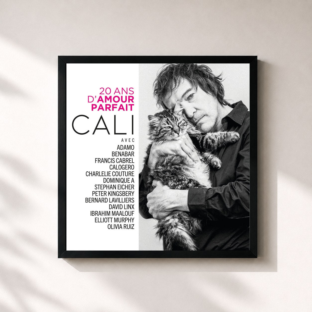 #noir Tableau carré de l'album 20 ans d'amour parfait de Cali, cadre noir 32x32 cm