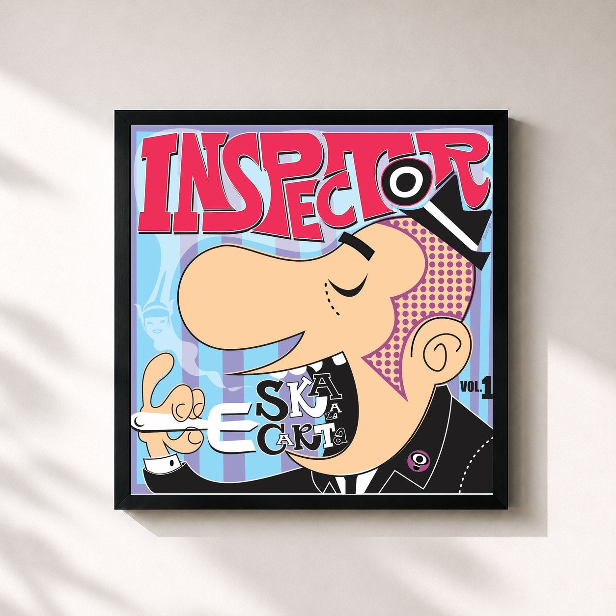 #noir Tableau carré de l'album Ska a La Carta, Vol.1 de Inspector, cadre noir 32x32 cm